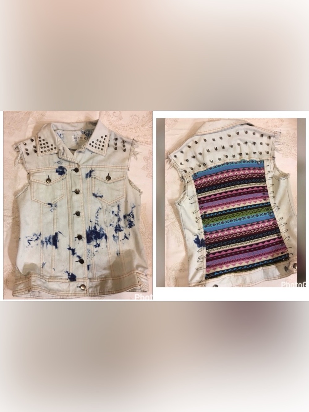 Rehab Vest with Studs and Safety Pens Studded Shoulders Tie Dyed Retro Colorful